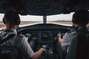 Two men in the plane cockpit