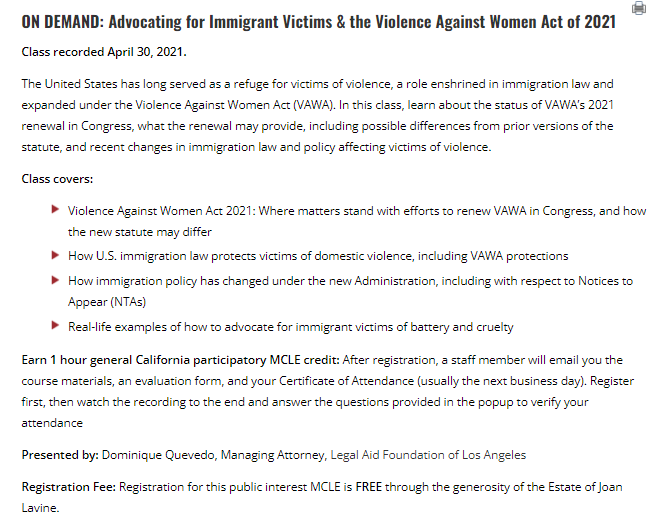 Advocating for Immigrant Victims and the Violence Against Women Act of 2021