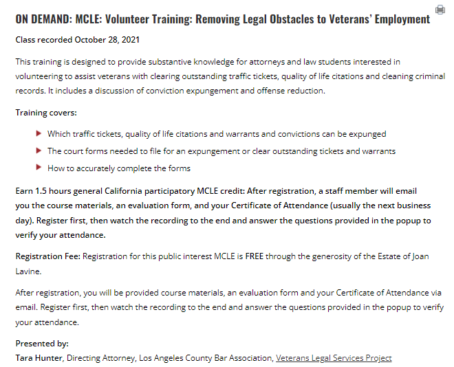 Volunteer Training-Removing Legal Obstacles to Veterans' Employment