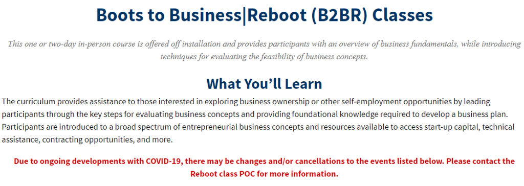 Boots to Business Classes (In-Person Course)