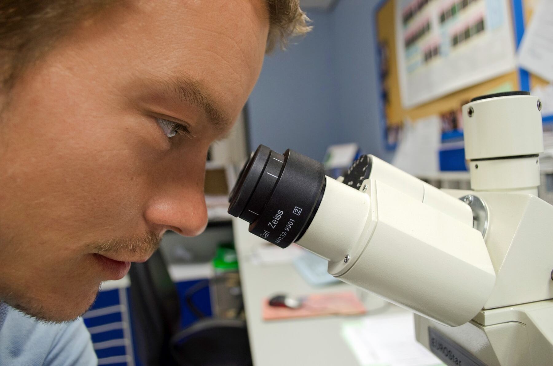 Man looking at a microscope