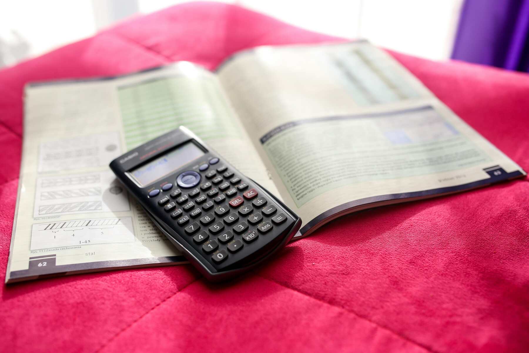 A calculator and math textbooks