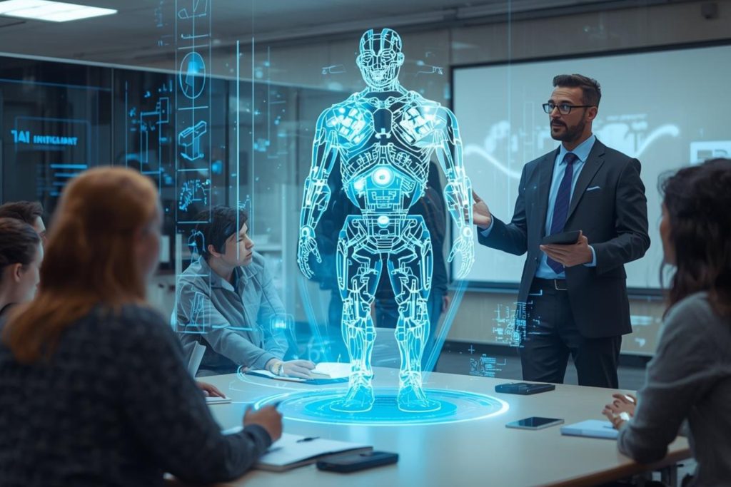 AI concept in college class with students and professor