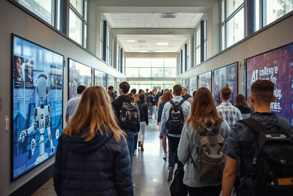 college students during a college admission event with AI concept