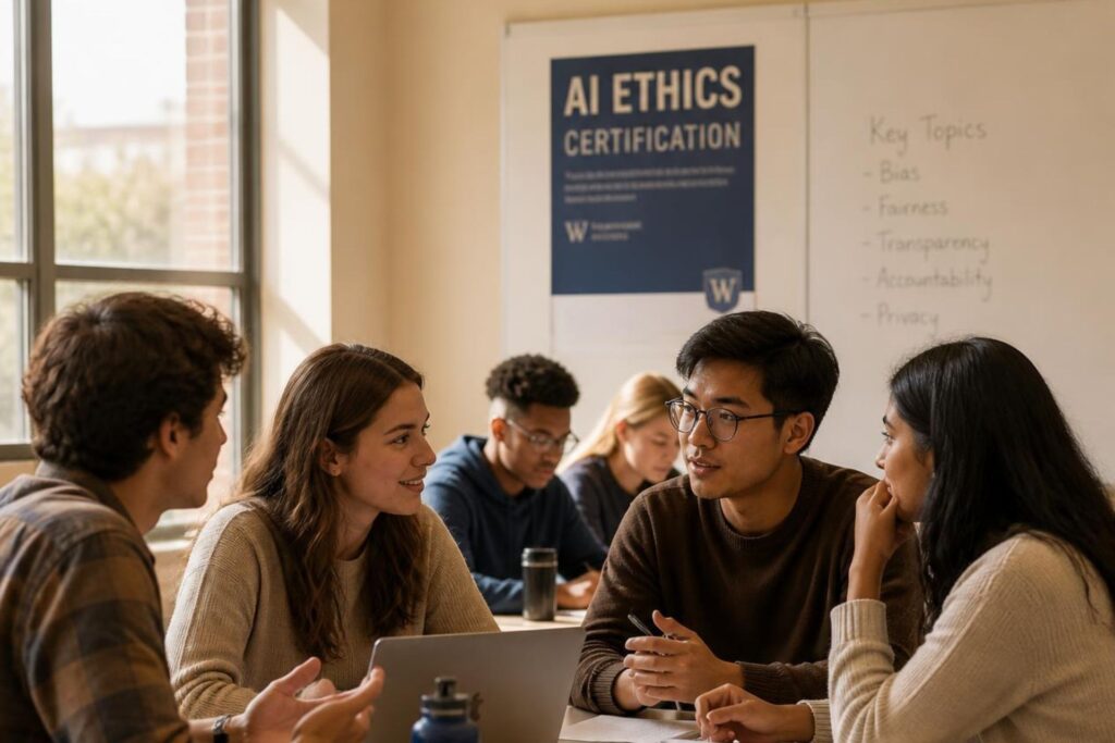 College students attending an AI Ethics Certification class