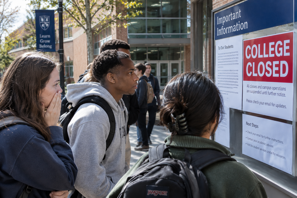 Students Read College Closure Notice