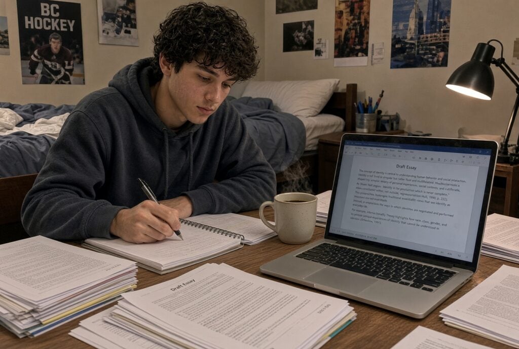 college applicant drafting an essay in room