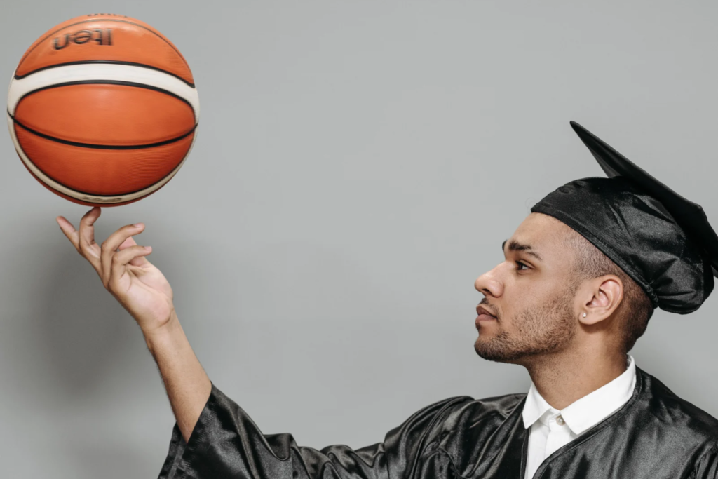 college athlete spinning basketball on finger